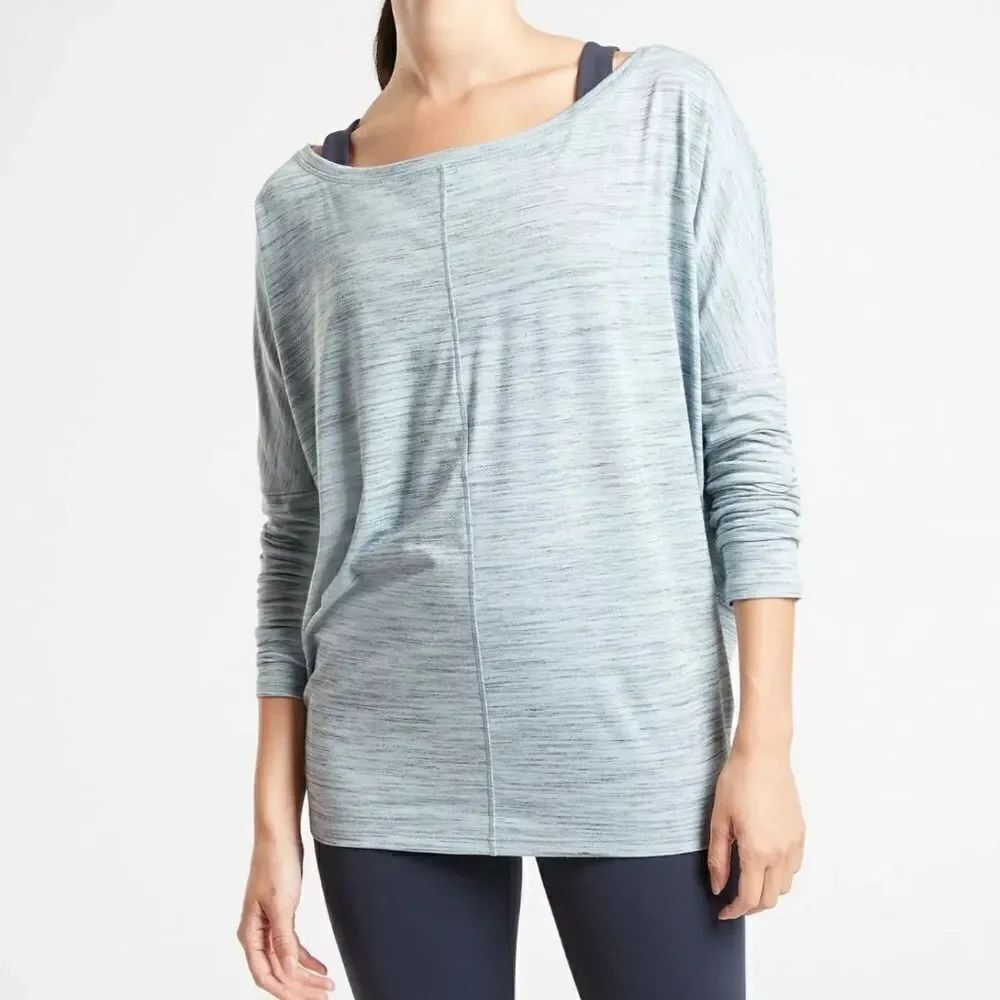 ATHLETA Flow Top Essence Spacedye Glacial Blue Anthracite Grey Women’s Size XS
